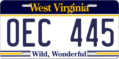 WV license plate OEC445