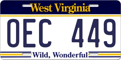 WV license plate OEC449