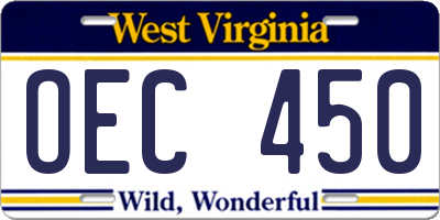 WV license plate OEC450