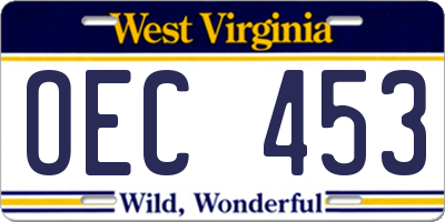WV license plate OEC453