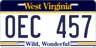 WV license plate OEC457