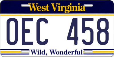 WV license plate OEC458