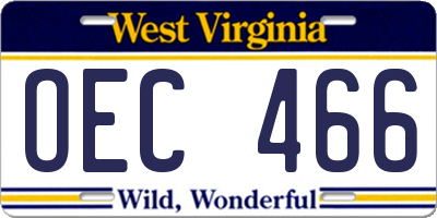 WV license plate OEC466