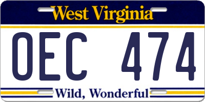 WV license plate OEC474
