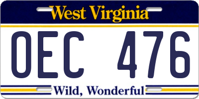 WV license plate OEC476