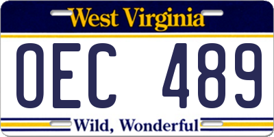 WV license plate OEC489
