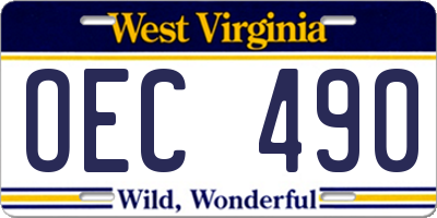 WV license plate OEC490