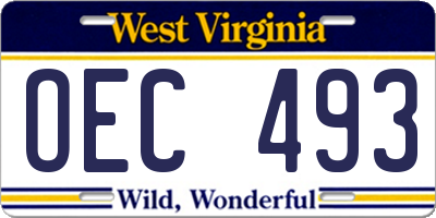 WV license plate OEC493