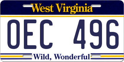 WV license plate OEC496