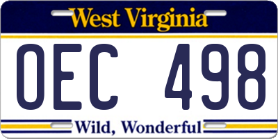 WV license plate OEC498