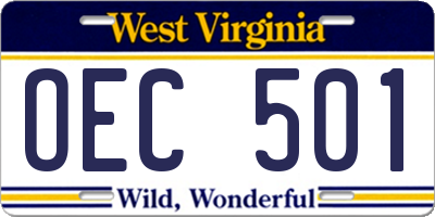 WV license plate OEC501