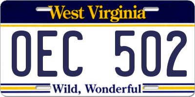 WV license plate OEC502