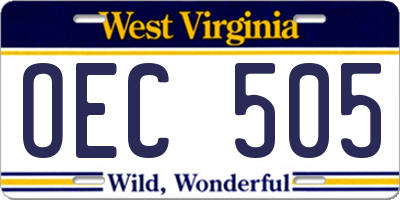WV license plate OEC505