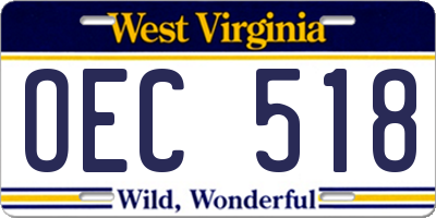 WV license plate OEC518