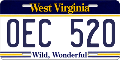 WV license plate OEC520