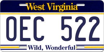 WV license plate OEC522