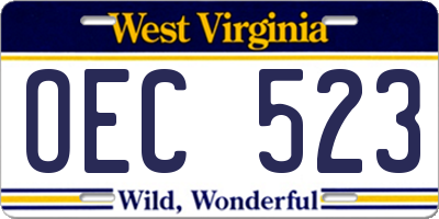 WV license plate OEC523
