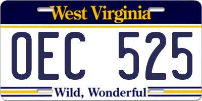 WV license plate OEC525
