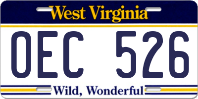 WV license plate OEC526