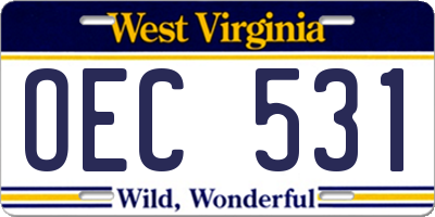 WV license plate OEC531