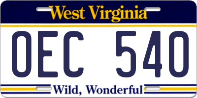 WV license plate OEC540