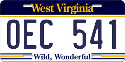 WV license plate OEC541