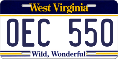 WV license plate OEC550