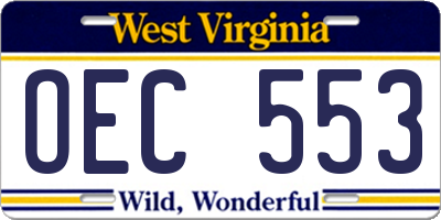 WV license plate OEC553