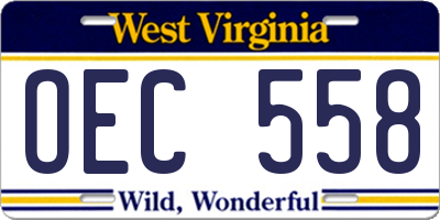 WV license plate OEC558