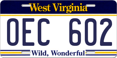 WV license plate OEC602