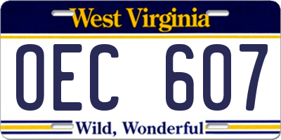 WV license plate OEC607