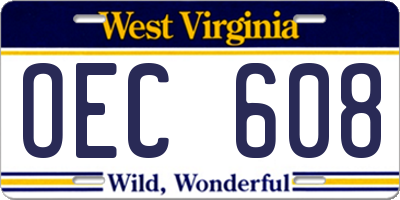 WV license plate OEC608