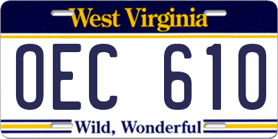 WV license plate OEC610