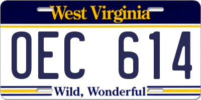 WV license plate OEC614