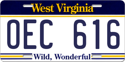 WV license plate OEC616