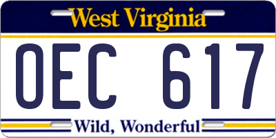 WV license plate OEC617