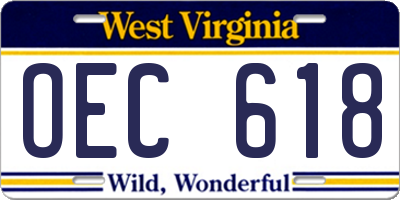 WV license plate OEC618