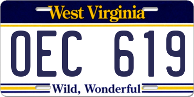 WV license plate OEC619