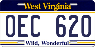 WV license plate OEC620