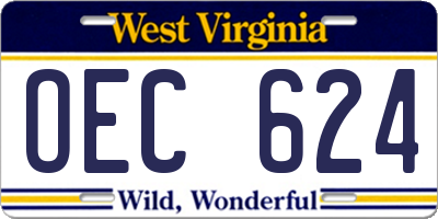 WV license plate OEC624