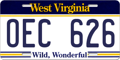 WV license plate OEC626