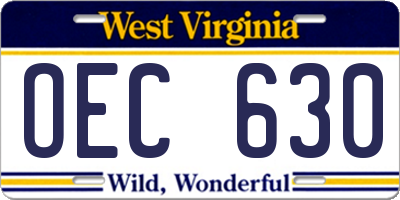 WV license plate OEC630