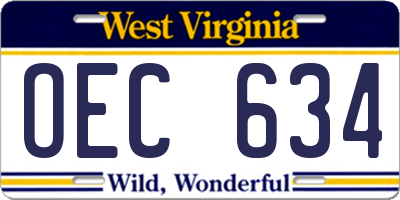 WV license plate OEC634