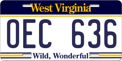 WV license plate OEC636