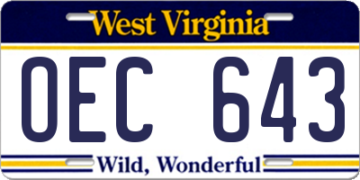 WV license plate OEC643