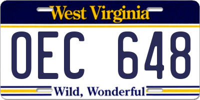 WV license plate OEC648