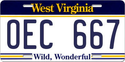 WV license plate OEC667
