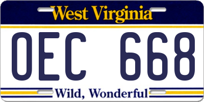 WV license plate OEC668