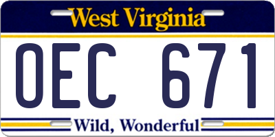 WV license plate OEC671