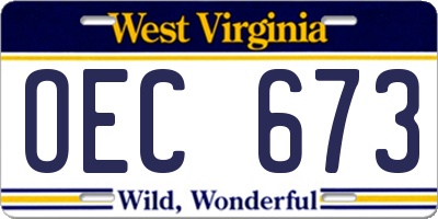 WV license plate OEC673